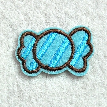 Computerized Embroidery Cloth Iron/sew On Patches, Costume Accessories, Appliques, Candy, Deep Sky Blue, 23x35mm