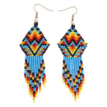 Bohemian Style Handmade Tassel Beaded Dangle Earrings, Golden, 100x30mm