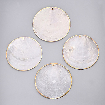 Spray Paint Freshwater Shell Big Pendants, Flat Round, Creamy White, 70x1mm, Hole: 1~1.5mm