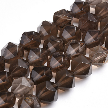 Natural Smoky Quartz Beads Strands, Faceted, Round, 9.5~10x10mm, Hole: 1mm, about 40pcs/strand, 16.3 inch