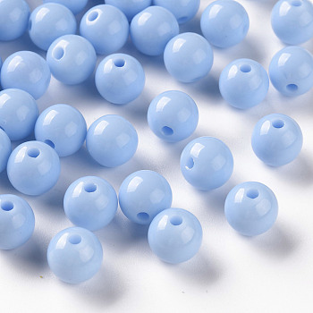Opaque Acrylic Beads, Round, Light Sky Blue, 10x9mm, Hole: 2mm