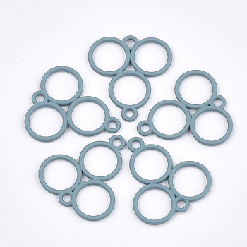 Spray Painted Alloy Links, Three Rings, Cadet Blue, 21x23x1.5mm, Hole: 2mm