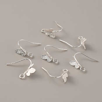 Brass Butterfly Earring Hooks, Ear Wire with Vertical Loop, Silver, 15.5mm, Hole: 2mm, Pin: 0.5mm