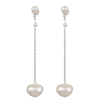 Natural Pearl Ear Studs, Dangle Earrings, with Sterling Silver Findings, Heart, Platinum, 68x11mm