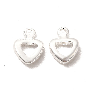 Brass Charms, Cadmium Free & Lead Free, Heart Charm, 925 Sterling Silver Plated, 7.5x5.5x1.5mm, Hole: 1mm