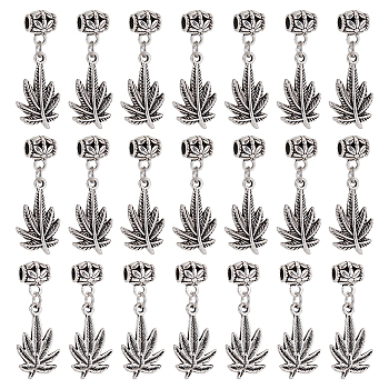 CHGCRAFT 50Pcs Tibetan Style Alloy Pendants, with 304 Stainless Steel Jump Ring and Tibetan Silver Tube Bails, Pot Leaf/Hemp Leaf Shape, Antique Silver, 35mm, Hole: 2mm