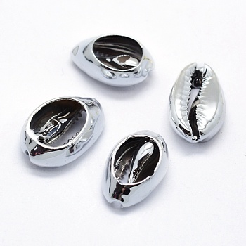 Electroplate Shell Beads, Shell, Platinum, 15~25x12~16x7mm, Hole: 1~2mm