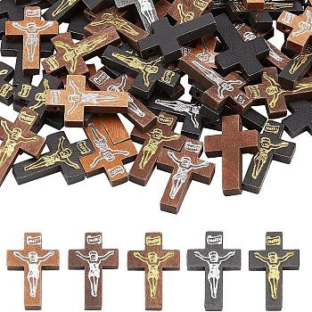 DIY Crucifix Cross Pendant Necklace Making Kits, Including Wooden Pendants, Mixed Color, Pendant: 100Pcs/box