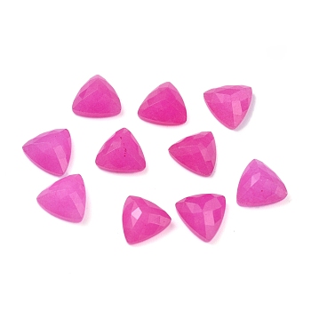 Natural White Jade Cabochons, Dyed, Faceted, Triangle, Hot Pink, 10x10x5mm