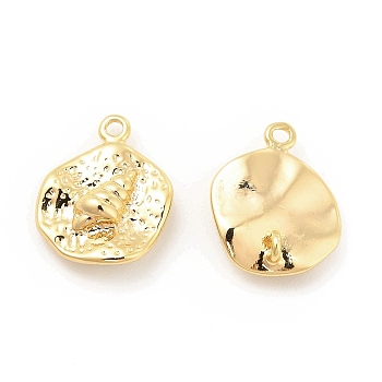 Brass Charms, Textured, Flat Round with Conch Pattern Charm, Real 18K Gold Plated, 13.5x11x4mm, Hole: 1.4mm