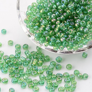 (Repacking Service Available) Round Glass Seed Beads, Transparent Colours Rainbow, Round, Dark Green, 6/0, 4mm, about 12g/bag