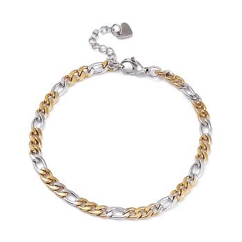 Vacuum Plating 304 Stainless Steel Figaro Chain Bracelets, with Lobster Claw Clasps, Golden & Stainless Steel Color, 7-3/8 inch(18.8cm)