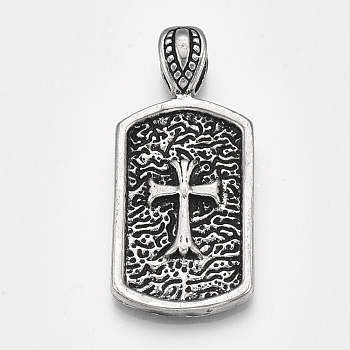 Tibetan Style Alloy Big Pendants, Rectangle with Cross, Antique Silver, 50.5x23x8.5mm, Hole: 9.5x5.5mm
