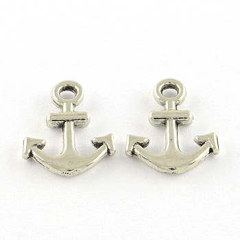 Tibetan Style Alloy Charms, Anchor, Cadmium Free & Lead Free, Antique Silver, 13.8x10.5x2mm, Hole: 1.8mm, about 2320pcs/1000g