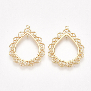 Brass Links connectors, teardrop, Nickel Free, Real 18K Gold Plated, 21.5x17x1mm, Hole: 1mm