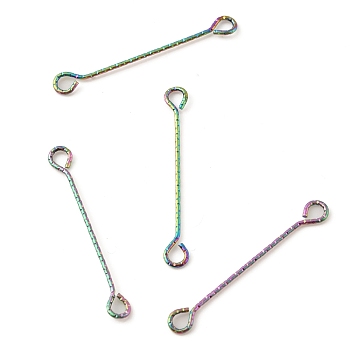 Ion Plating(IP) 316 Surgical Stainless Steel Eye Pins, Double Sided Eye Pins, Rainbow Color, 24 Gauge, 30x3.5x0.5mm, Hole: 2.5x1.9mm