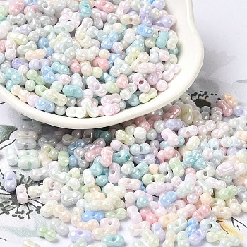 Opaque Colours Luster Glass Seed Beads, Peanut, Colorful, 6x3.5x3mm, Hole: 1mm, about 7258pcs/pound