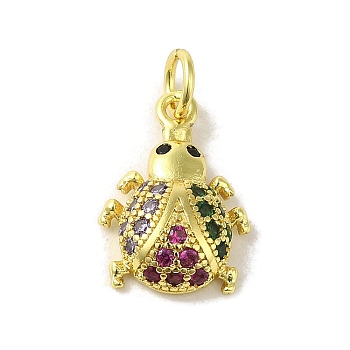 Brass Micro Pave Colorful Cubic Zirconia Charms, Real 18K Gold Plated, Ladybug, 16x11x4mm, Hole: 3mm