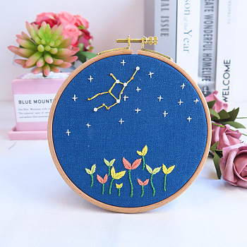 Flower & Constellation Pattern 3D Bead Embroidery Starter Kits, including Embroidery Fabric & Thread, Needle, Instruction Sheet, Virgo, 200x200mm