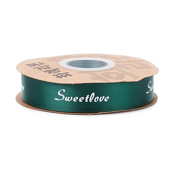 Polyester Grosgrain Ribbons, with Word Sweet Love, for Gifts Wrapping Party, Dark Green, 1 inch(25mm), 45m/Roll