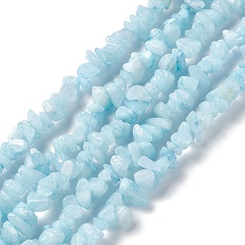 Natural White Jade Chip Beads Strands, Imitation Aquamarine, Dyed, 5~19.5x3~8.5x1.5~7.5mm, Hole: 1mm, about 221~293pcs/strand, 31.10~32.68 inch(79~83cm)