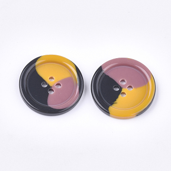 Tri-color Resin Buttons, 4-Hole, Flat Round, Colorful, 20x3mm, Hole: 2mm