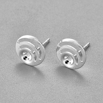 304 Stainless Steel Ear Stud Components, Flat Round, Silver, 13mm, Flat Round: 9x2mm, Tray: 3mm, Pin: 0.7mm