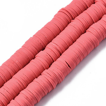 Flat Round Eco-Friendly Handmade Polymer Clay Beads, Disc Heishi Beads for Hawaiian Earring Bracelet Necklace Jewelry Making, Light Coral, 10mm
