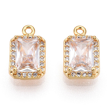 Brass Micro Pave Clear Cubic Zirconia Charms, Nickel Free, Rectangle, Real 18K Gold Plated, 12x7.5x5mm, Hole: 1.2mm