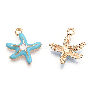 Light Gold Cyan Starfish Alloy+Enamel Pendants