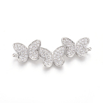 Brass Micro Pave Clear Cubic Zirconia Links Connectors, Cadmium Free & Lead Free, Butterfly, Platinum, 13x35x2.5mm, Hole: 1.5mm(ZIRC-L085-56P)