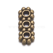Tibetan Style 3-Hole Spacer Bars, Rectangle, Antique Bronze, Lead Free & Cadmium Free, 10.5x4.3mm, Hole: 1.5mm(X-TIBEB-A0794Y-AB-RS)