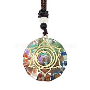 Orgonite Chakra Natural & Synthetic Mixed Stone Pendant Necklaces, Nylon Thread Necklace for Women, Flat Round, Flower, 25.59 inch(65cm)(PZ4674-06)