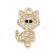 Brass Pave Clear & Black Cubic Zirconia Pet Kitten Connector Charms, Cat Shape Charms, Real 14K Gold Plated, 15x8.5x1.5mm, Hole: 1.4mm(KK-Z061-01G-01)