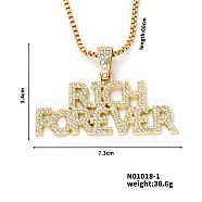 Alloy Crystal Rhinestone 3D English Rich Forever Pendant Necklaces, Golden, 23.62 inch(60cm)(KK1216-1)