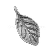 Tibetan Style Alloy Pendants, Cadmium Free & Nickel Free & Lead Free, Leaf, Antique Silver, 19x9x1mm, Hole: 2mm(TIBEB-P002-01AS-NF)