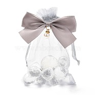 Rectangle Lace Organza Drawstring Gift Bags, with Bowknot and Pearl Bead, for Wedding Party Storage Bags, WhiteSmoke, 15x10x0.05cm(OP-K002-03)