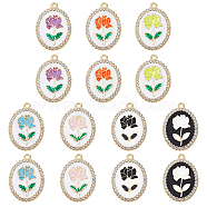 CHGCRAFT 14Pcs 7 Colors Rack Plating Alloy Enamel Pendants, with Crystal Rhinestone, Cadmium Free & Nickel Free & Lead Free, Light Gold, Oval with Flower of Life, Mixed Color, 27x19.5x2.5mm, Hole: 1.6~1.8mm, 2pcs/color(ENAM-CA0001-27)