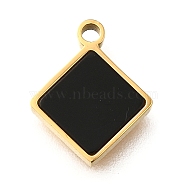 304 Stainless Steel Geometry Charms, with Plastic Imitation Shell, Golden, Ion Plating(IP), Rhombus, 11.5x9.5x1.5mm, Hole: 1.2mm(STAS-Q348-15B)