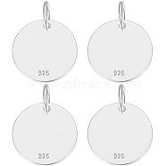 4Pcs 925 Sterling Silver Pendants, Flat Round Charms, with Jump Rings with 925 Stamp, Silver, 12x0.6mm, Hole: 3mm(STER-BBC0005-37A)