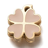304 Stainless Steel Slide Charms, Enamel Style, Clover, Bisque, Golden, 13.5x11.5x3.5mm, Hole: 7.5x1.5mm(STAS-P270-04G-02)