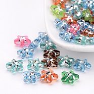 Colorful Acrylic Beads, Metal Enlaced, Star, Mixed Color, about 10mm in diameter, 4mm thick, hole: 1mm, about 2800pcs/500g(PB21P9226)