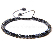 4mm Natural Snowflake Obsidian Beaded Braided Bracelets, Adjustable Women's Bracelets, (SY1950-21)