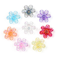 Transparent Acrylic Bead Caps, AB Color Plated, Flower, Mixed Color, 32x29x9mm, Hole: 1.8mm(PACR-N015-11)