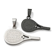 Ion Plating(IP) 304 Stainless Steel Pendants, with Rhinestone, Tennis Racket, Gunmetal & Stainless Steel Color, 19x34x2.5mm, Hole: 7.5x3.5mm(STAS-M329-03B)