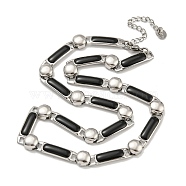 304 Stainless Steel Enamel Rectangle Link Chain Necklaces, Black, 16.14 inch(41cm)(NJEW-S431-04P-02)