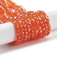 Electroplate Transparent Glass Beads Strands, Faceted(32 Facets), Round, Pearl Luster Plated, Dark Orange, 4mm, Hole: 0.7mm, about 87~93pcs/strand, 32~33cm(EGLA-A035-T4mm-A05)
