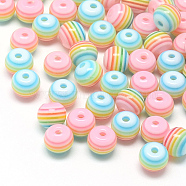 Transparent Stripe Resin Beads, Round, Pink, 6mm, Hole: 1mm(X-RESI-S345-6mm-09)