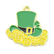 Saint Patrick's Day Alloy Enamel Pendants, Light Gold, Hat, 25x25x1.5mm, Hole: 1.6mm(ENAM-P251-B03-LG)