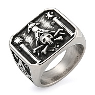 304 Stainless Steel Ring, Skull, Inner Diameter: 19mm(RJEW-B055-01AS-05)